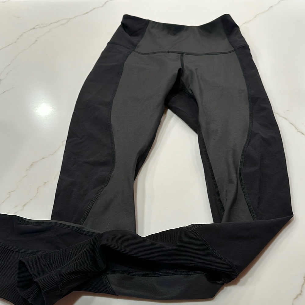 Lululemon wunder under leggings, full length, partial faux leather